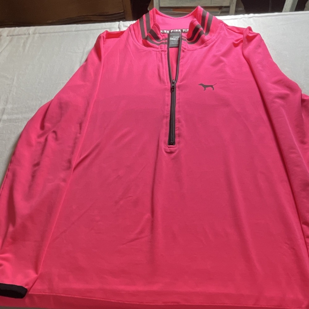 PINK Victoria's Secret Women's Pink Black 1/4 Zip Mock Neck Activewear Top L/G